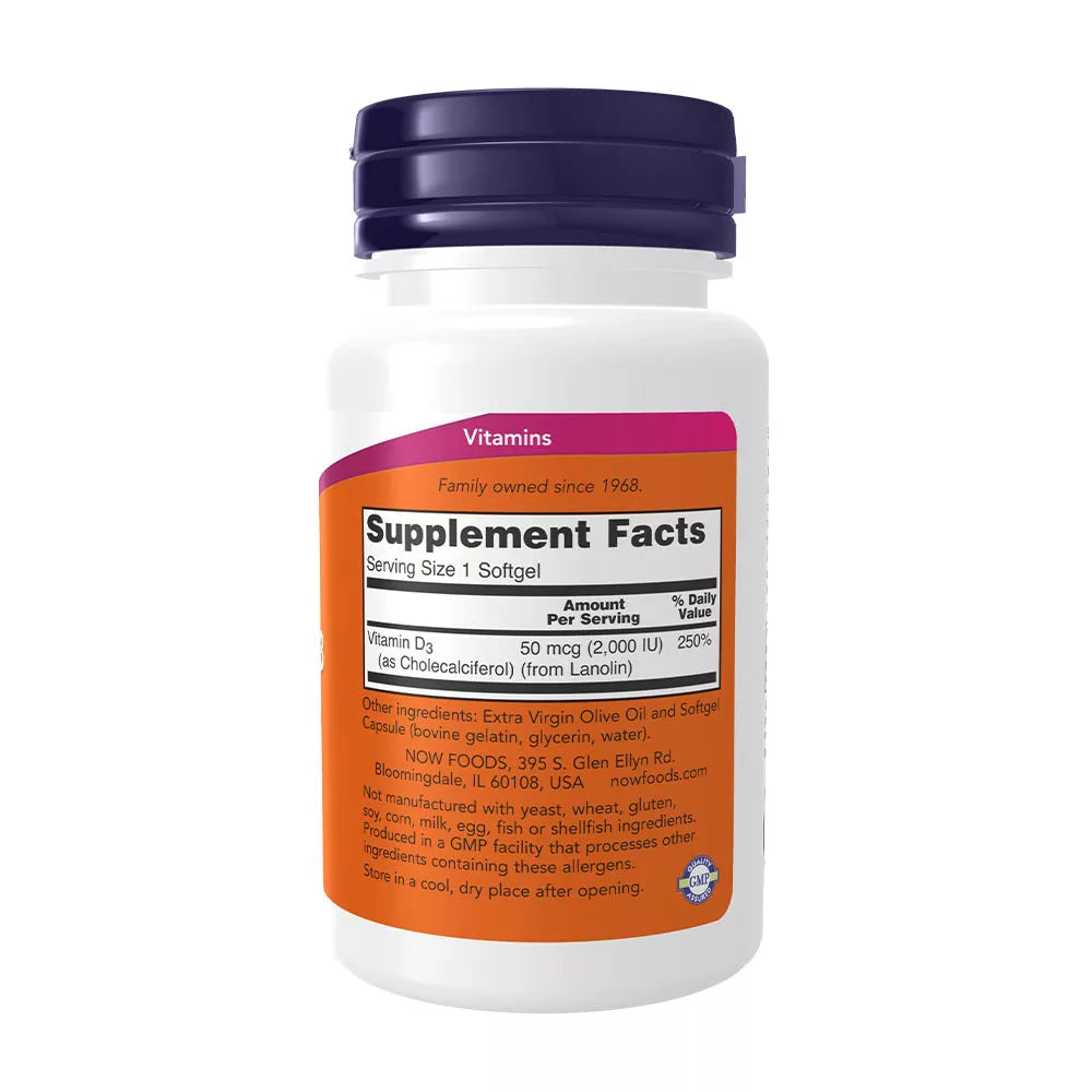 Now Foods Vitamin D-3 Βιταμίνη για Ανοσοποιητικό 2000iu 30 μαλακές κάψουλες