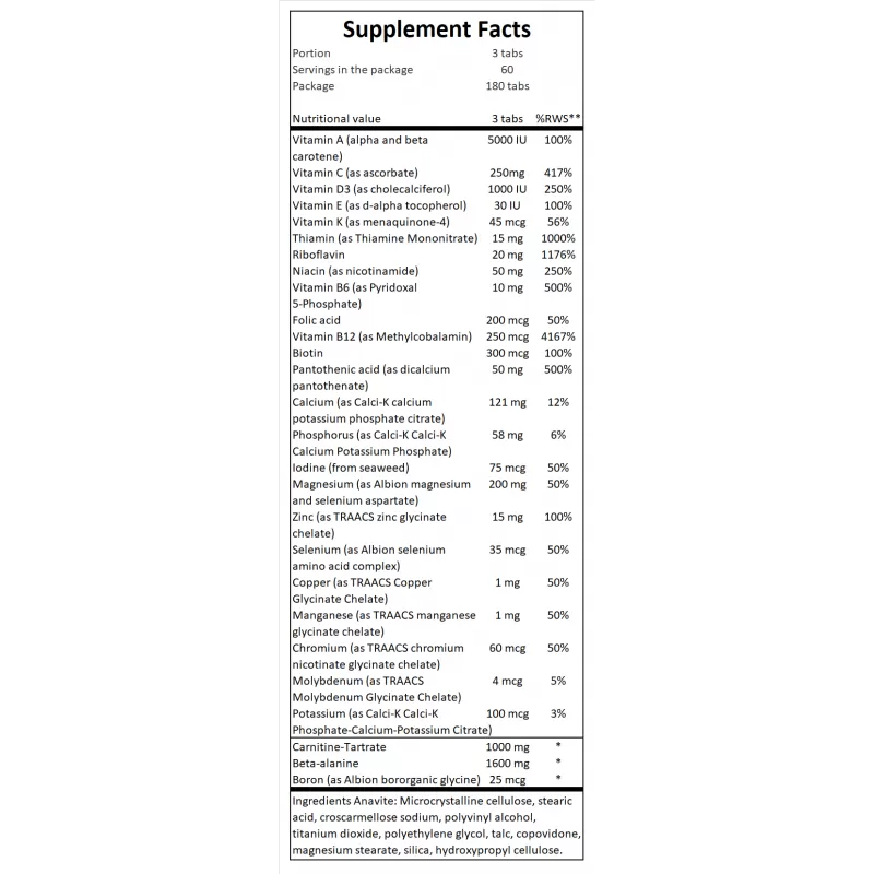 Gaspari Nutrition Anavite Βιταμίνη 180 ταμπλέτες