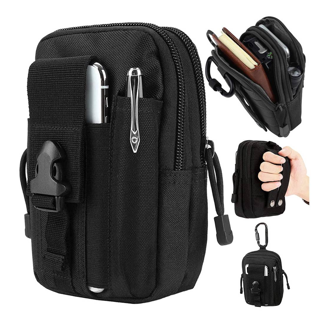Military Belt Bag in Black, (18cm x 12cm x 6cm)