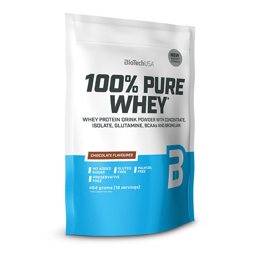 Biotech USA 100% Pure Whey With Concentrate, Isolate, Glutamine & BCAAs Whey Protein Gluten Free 454gr, Chocolate