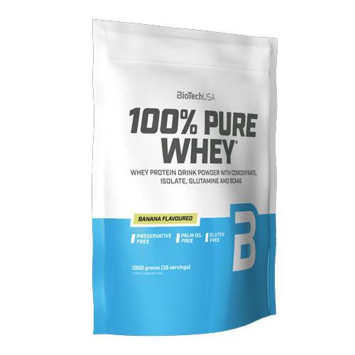 Biotech USA 100% Pure Whey With Concentrate, Isolate, Glutamine & BCAAs Πρωτεΐνη Ορού Γάλακτος Χωρίς Γλουτένη με Γεύση Μπανάνα 1kg