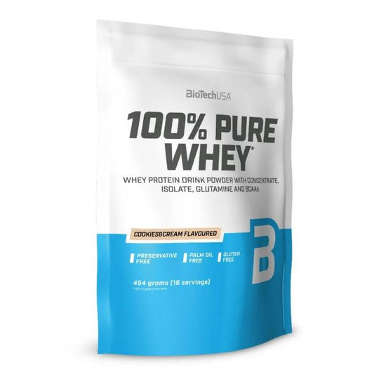Biotech USA 100% Pure Whey With Concentrate, Isolate, Glutamine & BCAAs Πρωτεΐνη Ορού Γάλακτος Χωρίς Γλουτένη με Γεύση Cookies&Cream 454gr