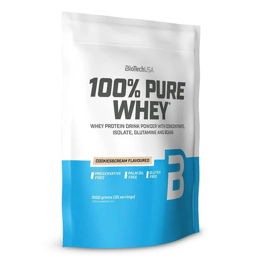 Biotech USA 100% Pure Whey With Concentrate, Isolate, Glutamine & BCAAs Πρωτεΐνη Ορού Γάλακτος Χωρίς Γλουτένη με Γεύση Cookies&Cream1kg