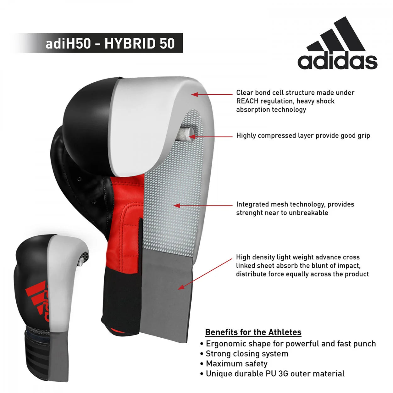 Πυγμαχικά Γάντια Adidas ΥΒΡΙΔΙΚΑ 50, Μαύρο/Κόκκινο
