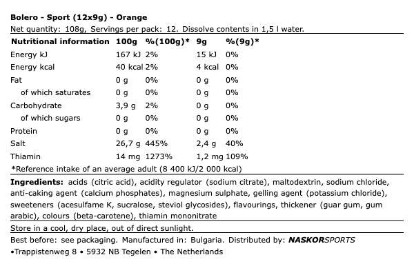 Bolero Sport Πορτοκάλι 12 x 9gr