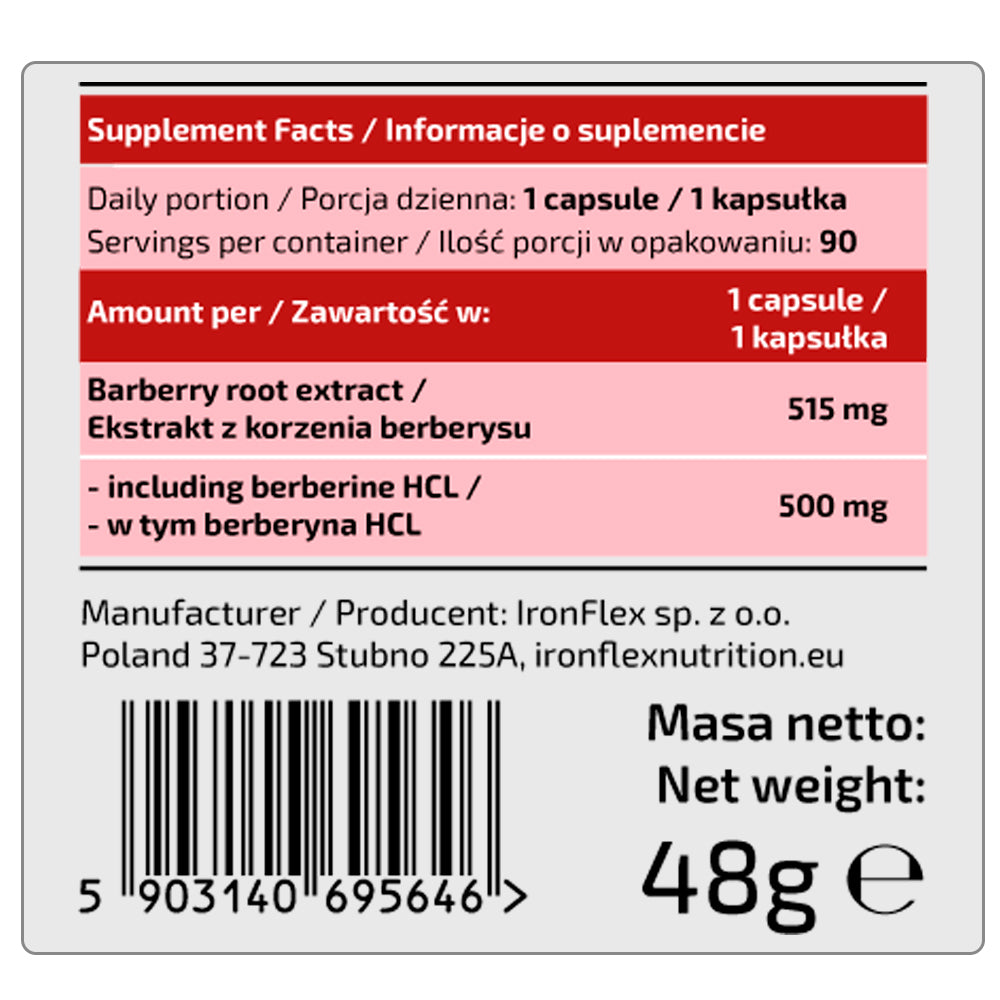 Ironflex Berberine HCL 500mg (90 Vegan Caps)