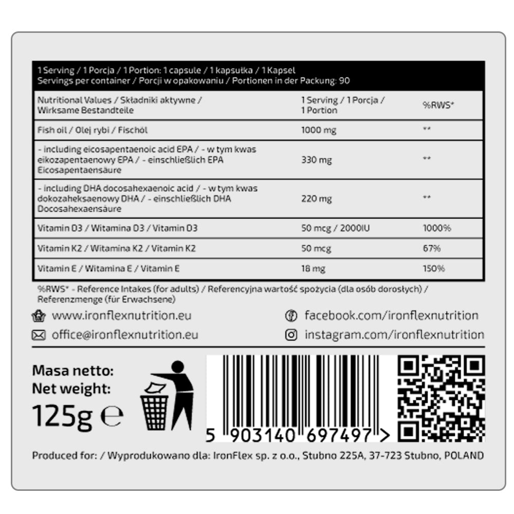 Ironflex Omega-3 D3 + K2 – 90 Softgels