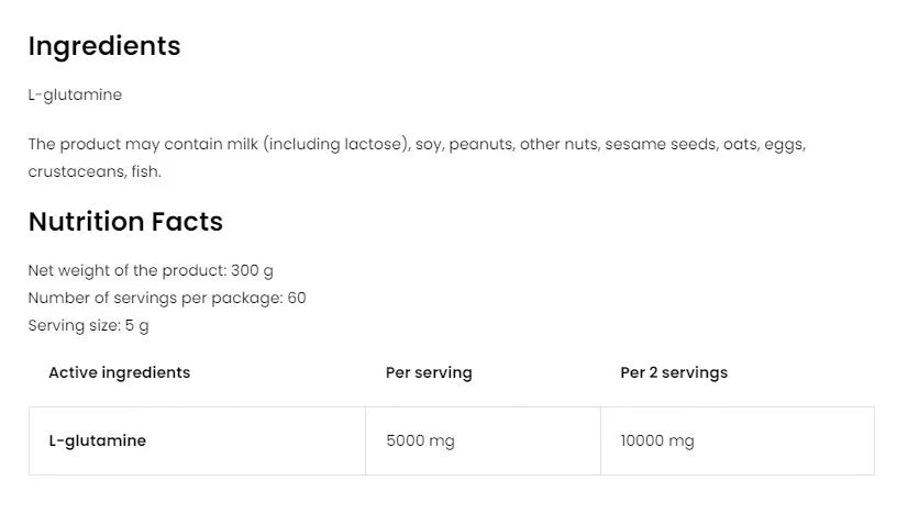 OstroVit Glutamine – Καθαρή L-Γλουταμίνη σε Σκόνη (300 g, Natural)