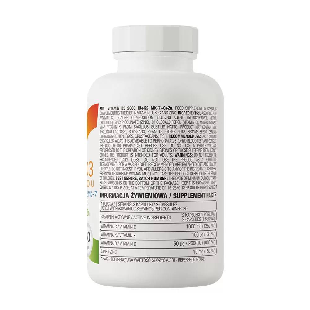 OstroVit Vitamin D3 2000 IU + K2 MK-7 + C + Zinc – 60 Κάψουλες