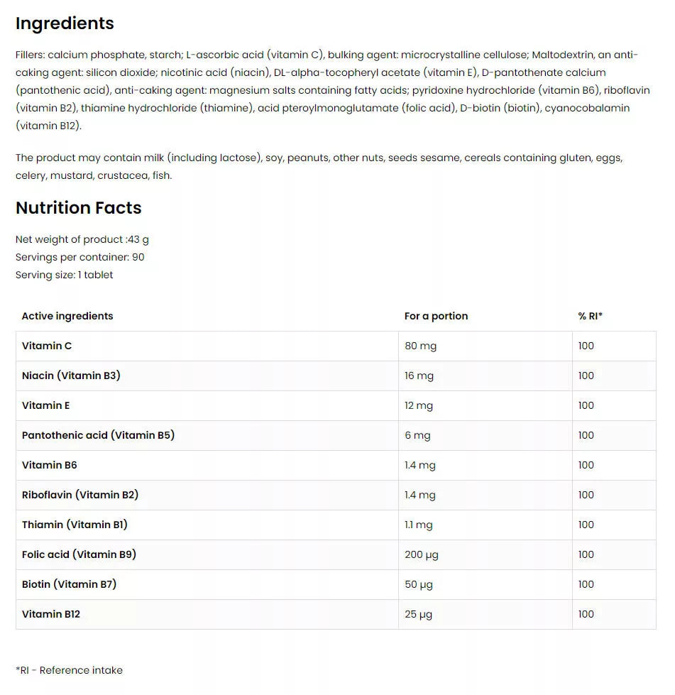OstroVit Vitamin B Complex 90 ταμπλέτες