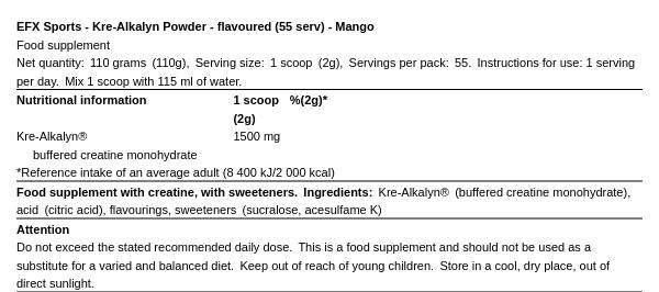 EFX Sports Kre-Alkalyn Mango 110gr