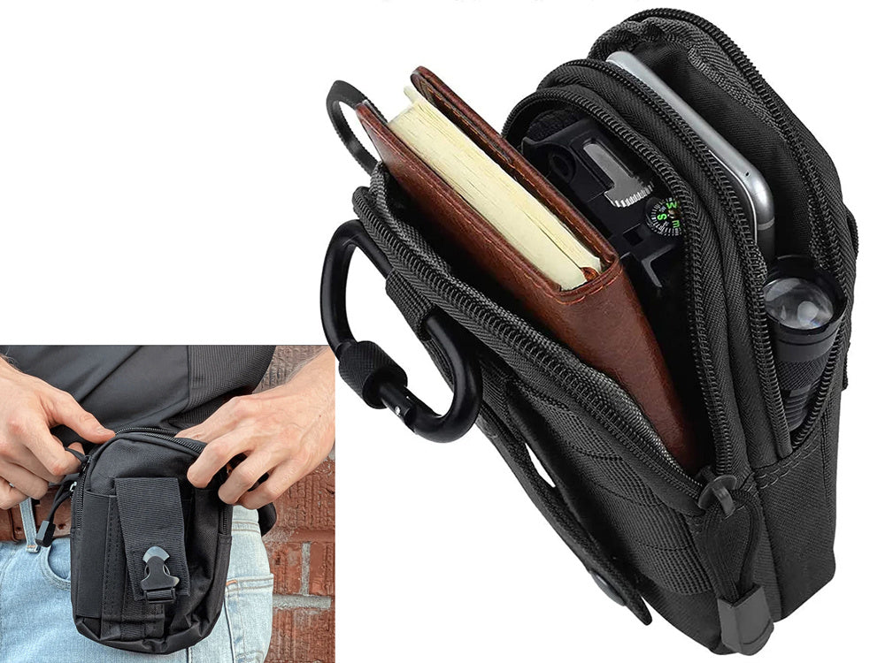 Military Belt Bag in Black, (18cm x 12cm x 6cm)