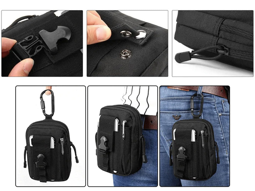 Military Belt Bag in Black, (18cm x 12cm x 6cm)