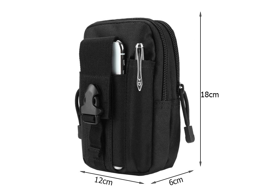 Military Belt Bag in Black, (18cm x 12cm x 6cm)