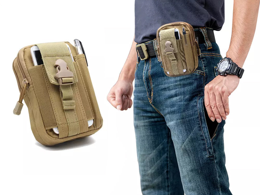 Military Belt Bag Beige, (18cm x 12cm x 6cm)