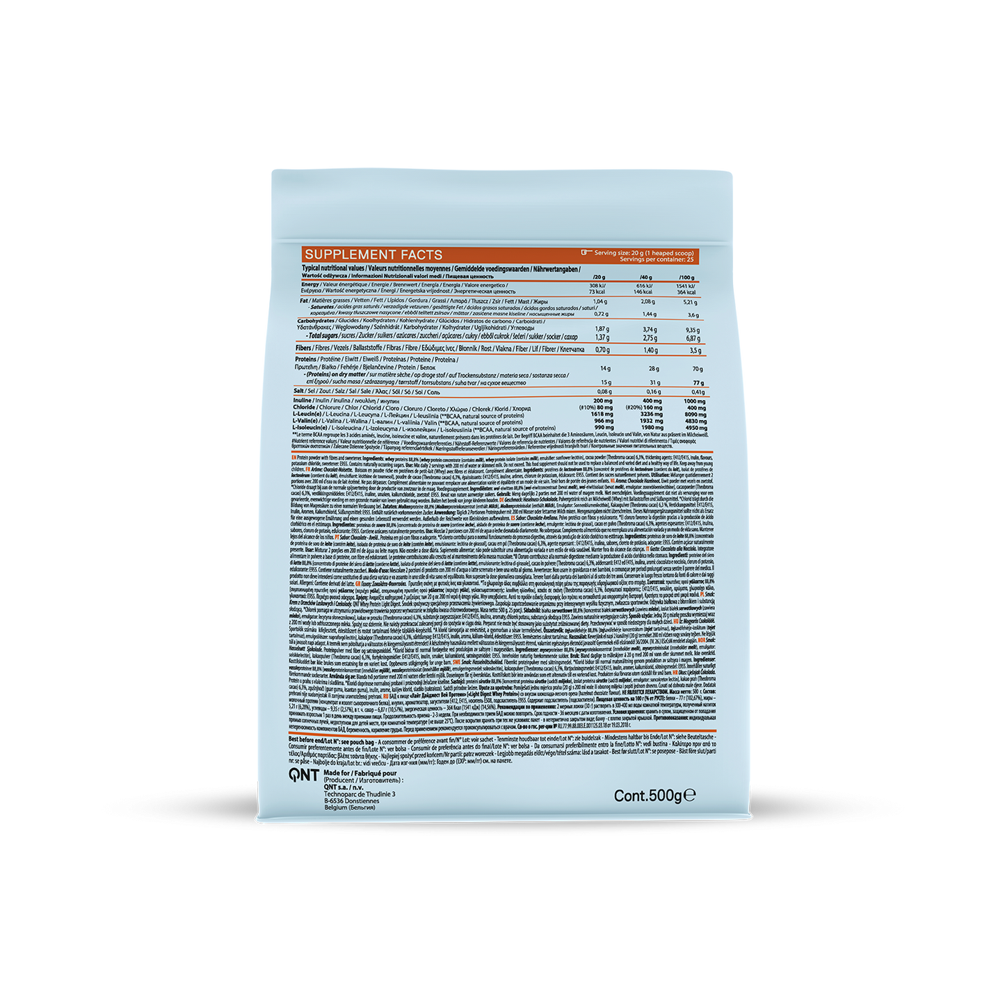QNT Light Digest Whey Gluten Free Whey Protein 500gr, Hazelnut Chocolate