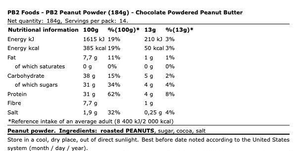PB2 Powdered Peanut Butter with Cocoa με Έξτρα Πρωτεΐνη 184gr