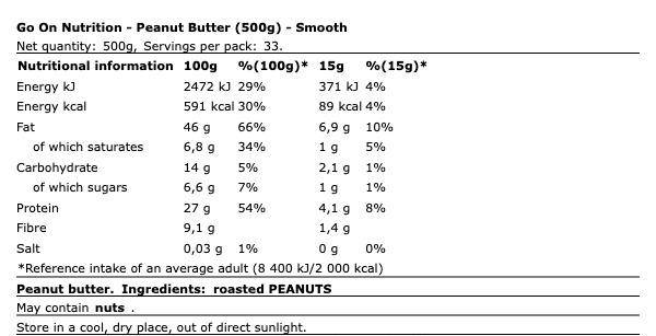 Go On Nutrition Φυστικοβούτυρο Απαλό Smooth 500gr