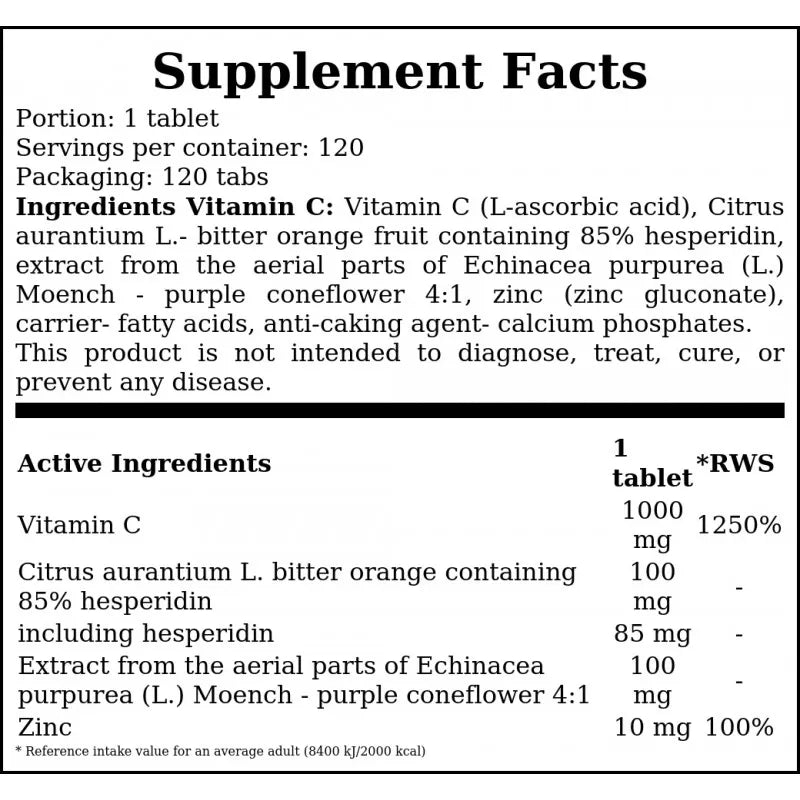 Hiro Lab Vitamin C 1000mg + Bioflavonoids 120 ταμπλέτες