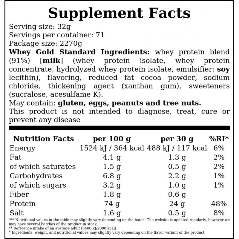 Optimum Nutrition Gold Standard 100% Whey Πρωτεΐνη Ορού Γάλακτος με Γεύση Double Rich Chocolate 2.26kg