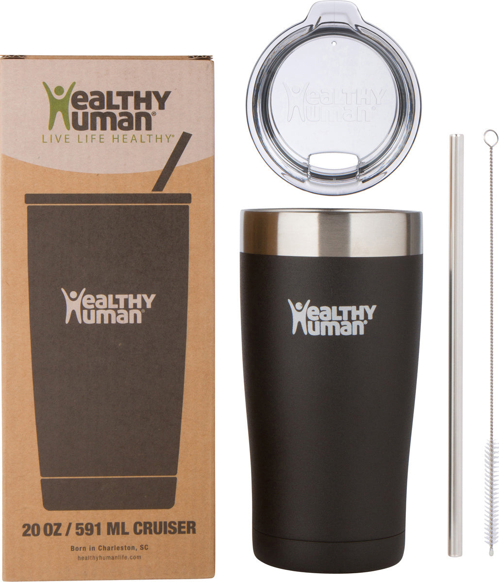 Healthy Human Cruiser Tumbler Pure Black Thermos Tumbler with Straw 0.59lt