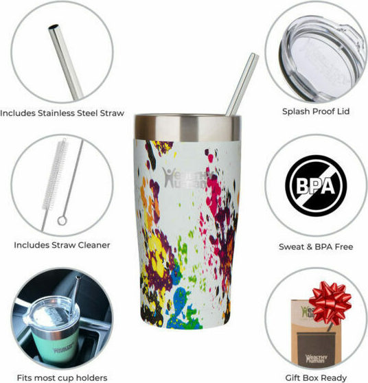 Healthy Human Cruiser Tumbler Art Deco Thermos Cup with Straw 0.59lt