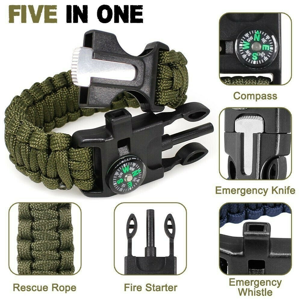 Survival bracelet 5in1 compass tinder rope knife