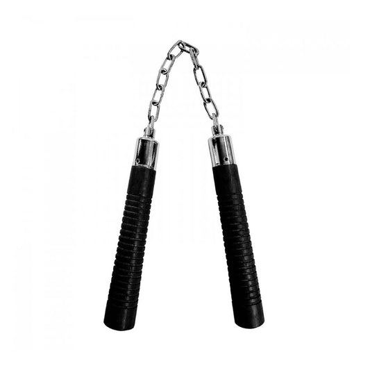 Nunchaku - Ξύλινο Κοντό Μαύρο με Ραβδώσεις
