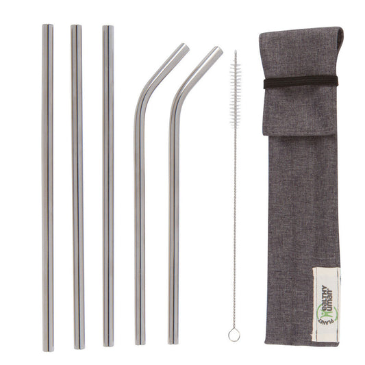 Healthy Human Καλαμάκια Μεταλλικά Ασημί με Βουρτσάκι 5τμχ