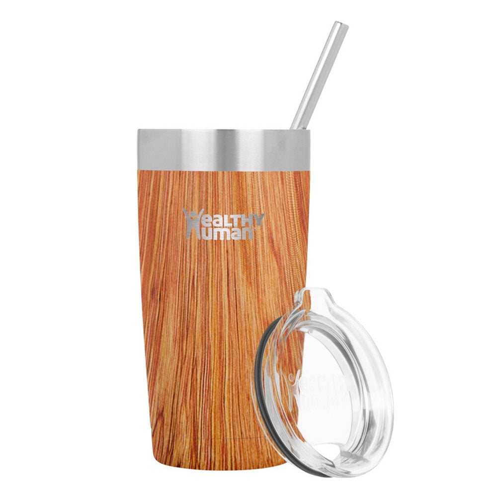 Healthy Human Cruiser Tumbler Natural Wood Thermos Cup with Straw 0.59lt