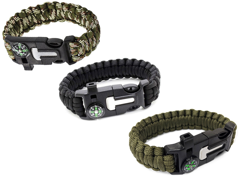 Survival bracelet 5in1 compass tinder rope knife