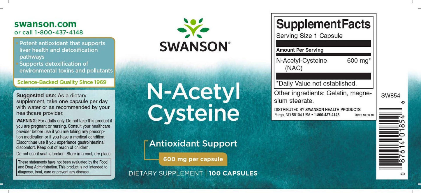 Swanson N-Acetyl Cysteine ( NAC ) 600mg 100 Κάψουλες
