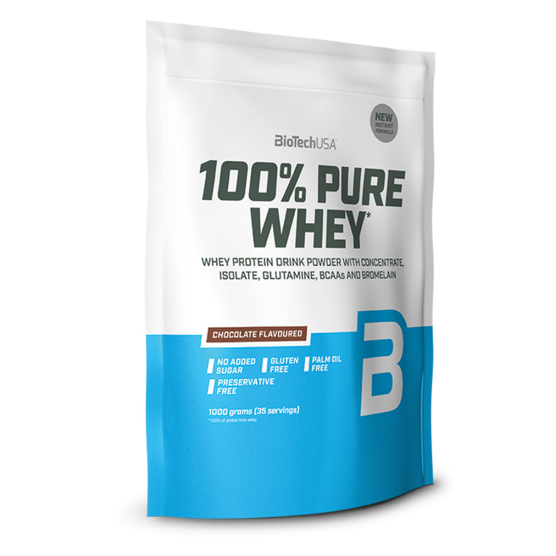 Biotech USA 100% Pure Whey With Concentrate, Isolate, Glutamine & BCAAs Πρωτεΐνη Ορού Γάλακτος Χωρίς Γλουτένη με Γεύση Σοκολάτα 1kg