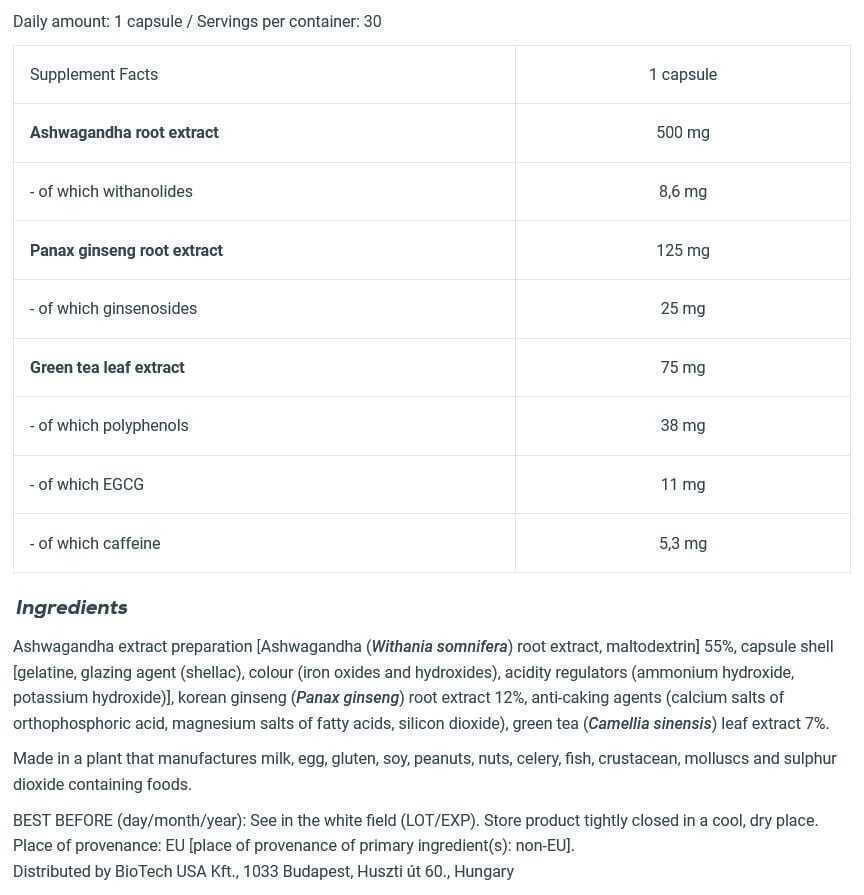 Biotech USA Ashwagandha 30 κάψουλες