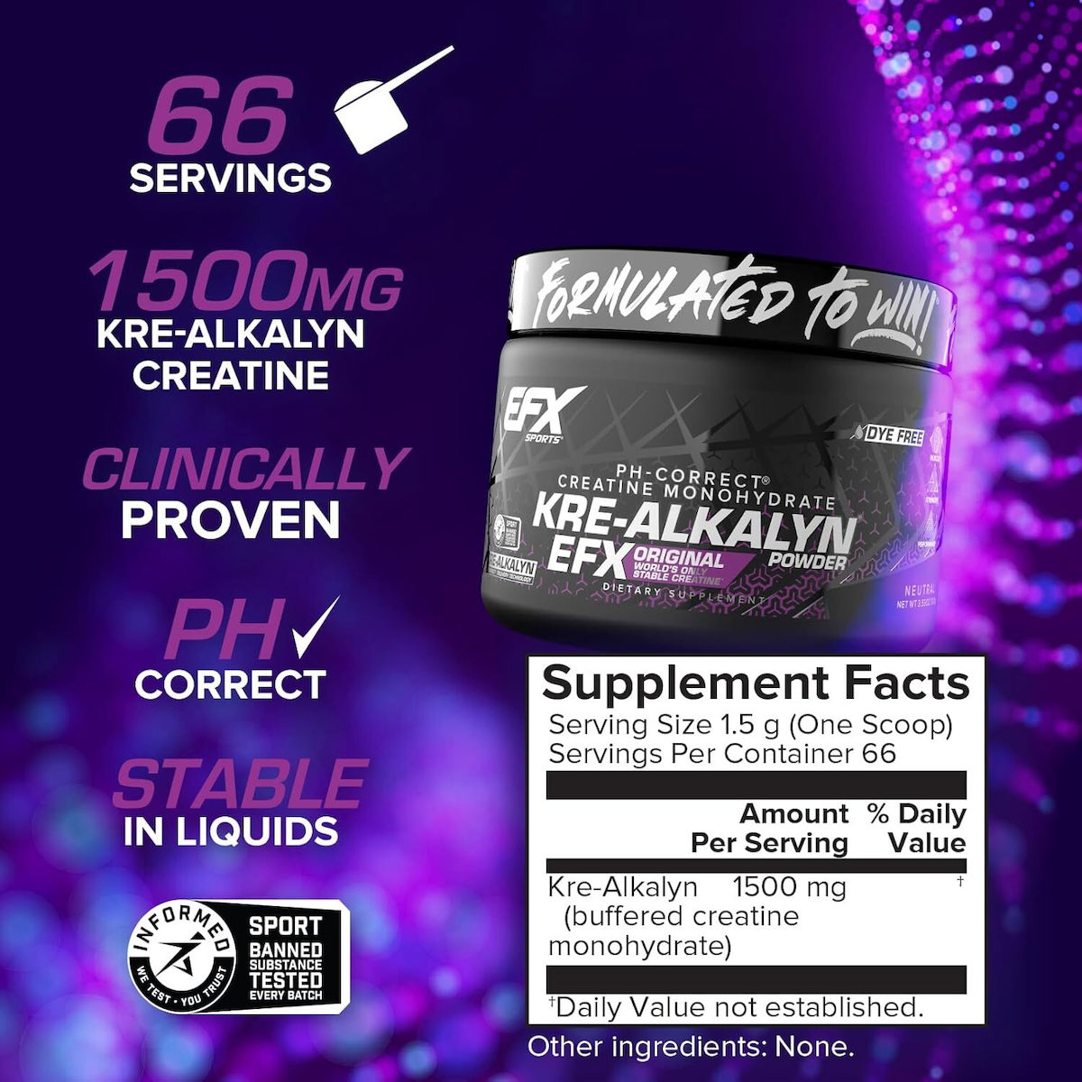 EFX Sports Kre-Alkalyn Αλκαλική Κρεατίνη Unflavoured 100gr