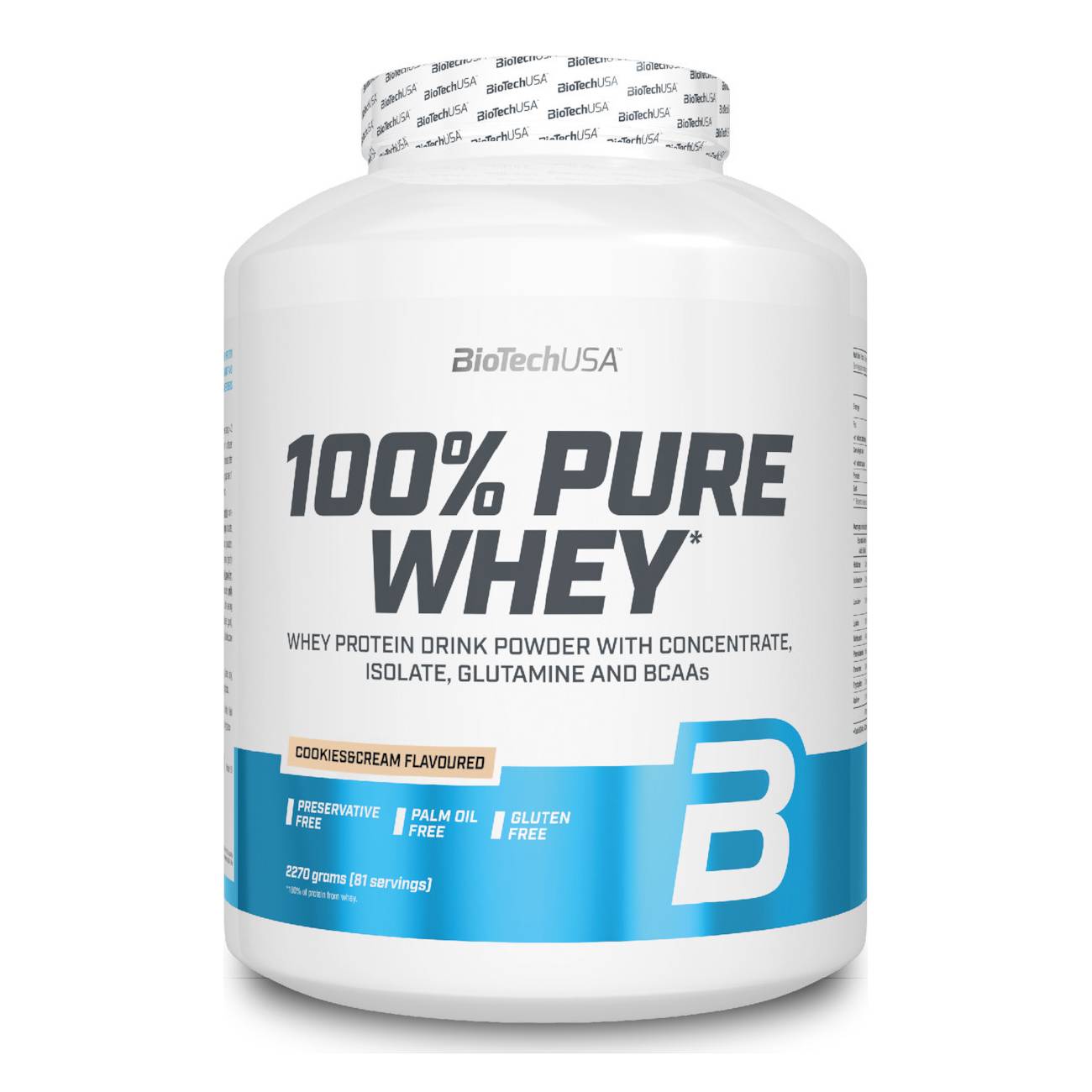 Biotech USA 100% Pure Whey Πρωτεΐνη Ορού Γάλακτος Χωρίς Γλουτένη με Γεύση Cookies & Cream 2.27kg