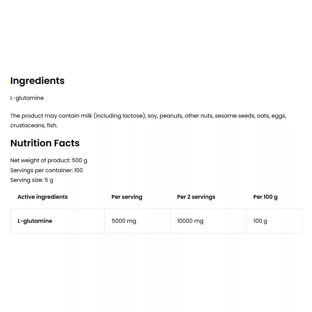 OstroVit Glutamine – Καθαρή L-Γλουταμίνη σε Σκόνη (500g, Natural)