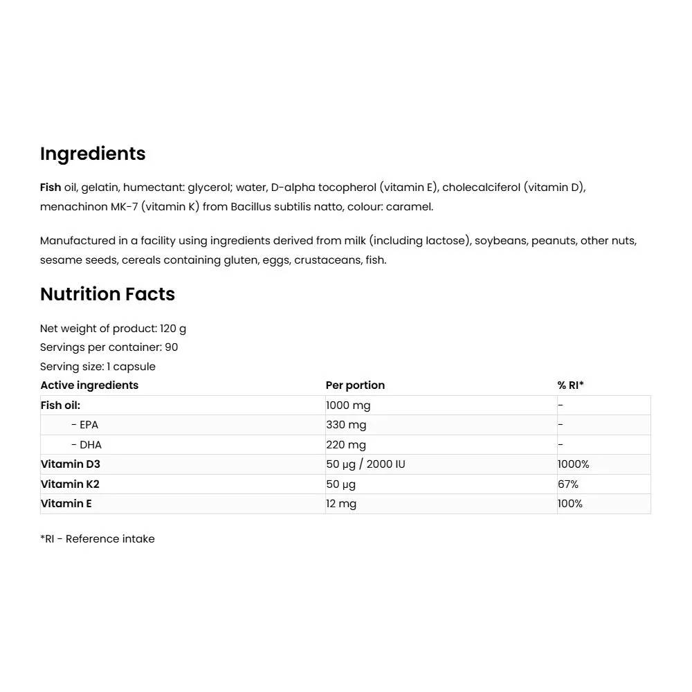 OstroVit Omega 3 D3 + K2 (90 Κάψουλες)