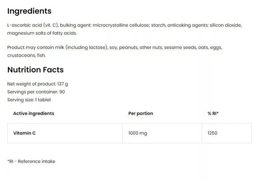 OstroVit Vitamin C Βιταμίνη 1000mg 90 ταμπλέτες