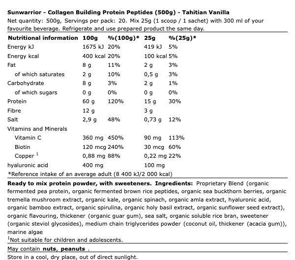 Sunwarrior Collagen Building Protein Peptides Tahitian Vanilla (500 g)