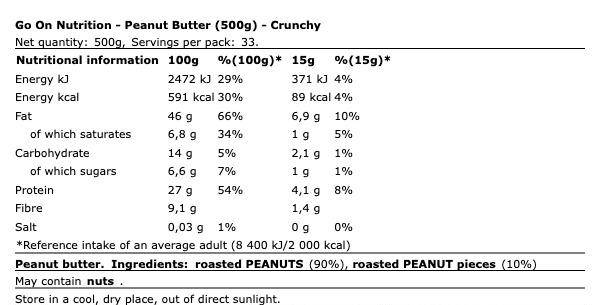 Go On Nutrition Φυστικοβούτυρο Τραγανό Crunchy 500gr