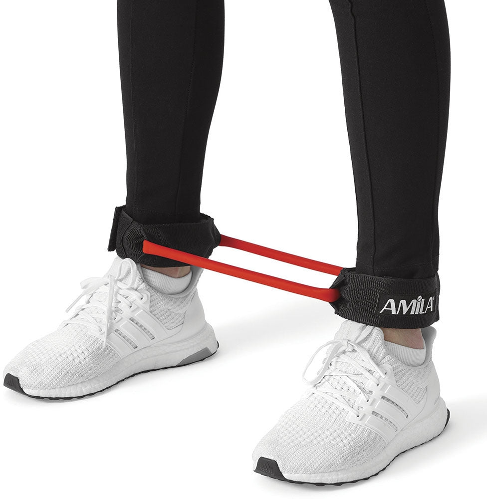 AMILA Ankle Tube Λάστιχο Γυμναστικής Κυκλικό Σκληρό με Λαβές Κόκκινο