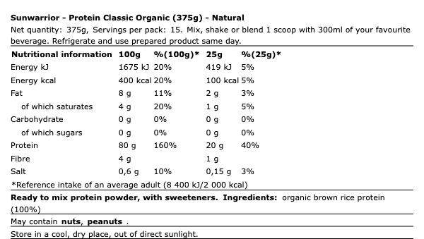 Sunwarrior Protein Classic Organic Natural (375 g)