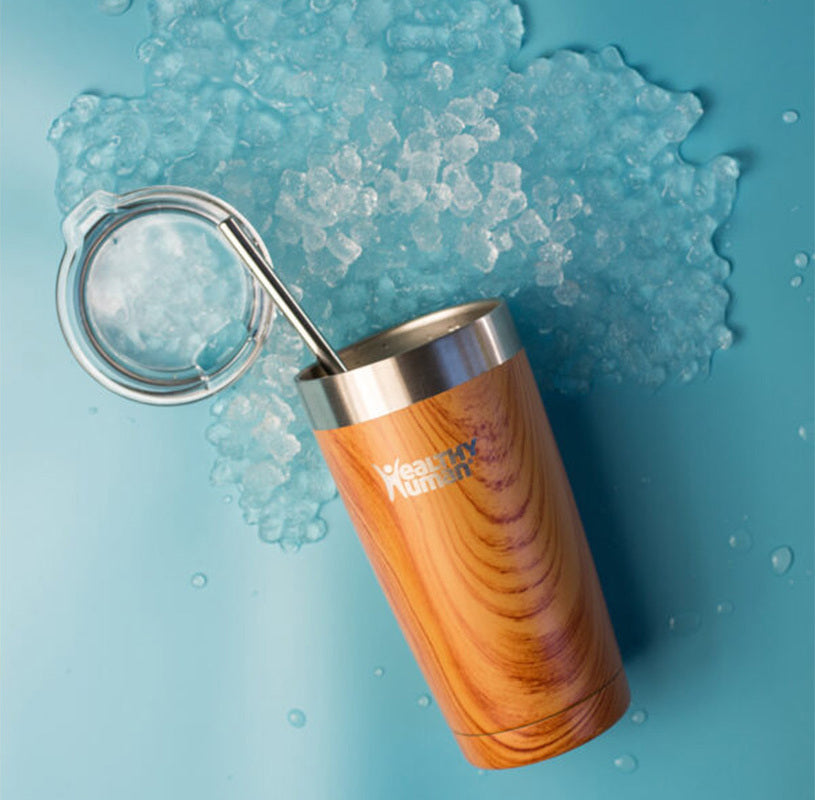 Healthy Human Cruiser Tumbler Natural Wood Thermos Cup with Straw 0.59lt