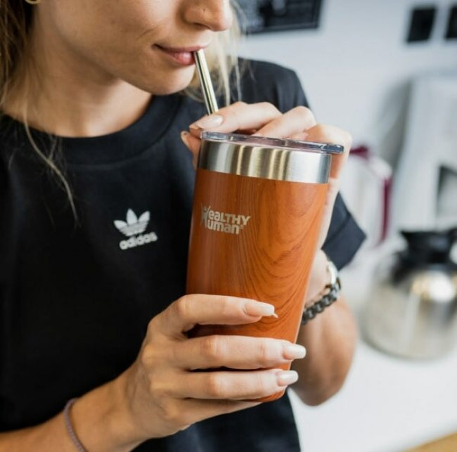 Healthy Human Cruiser Tumbler Natural Wood Thermos Cup with Straw 0.59lt