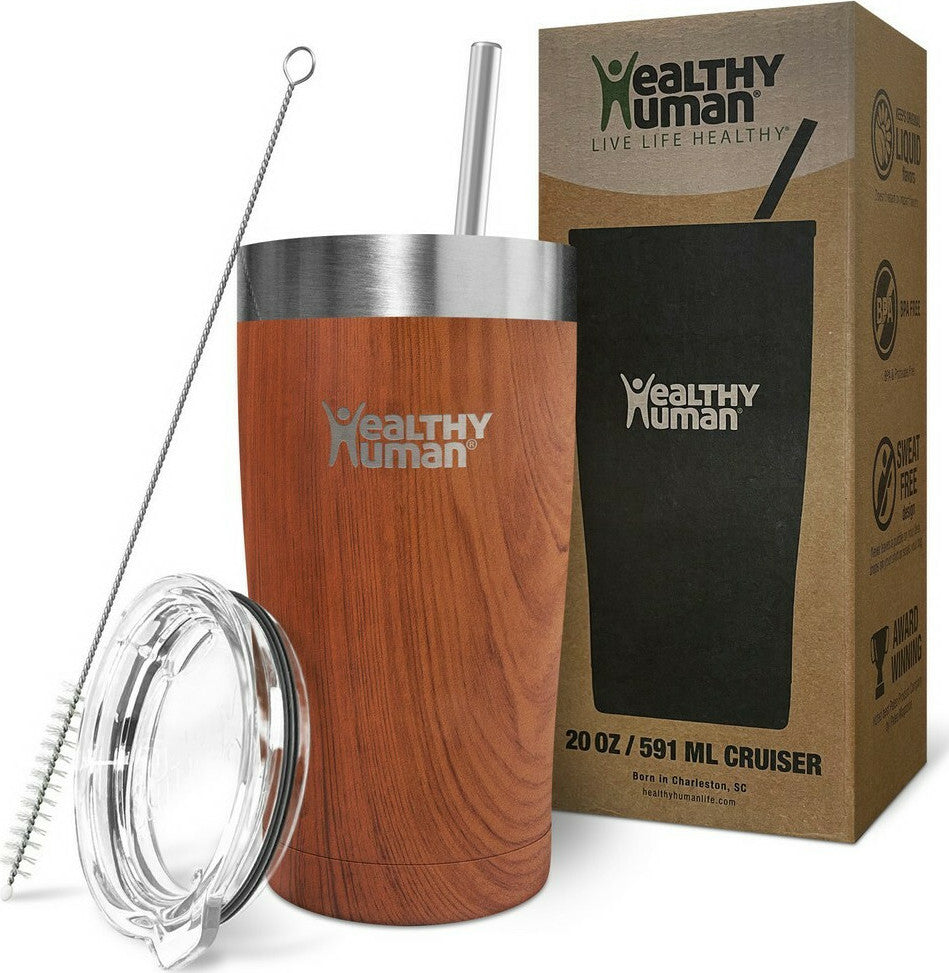 Healthy Human Cruiser Tumbler Natural Wood Thermos Cup with Straw 0.59lt